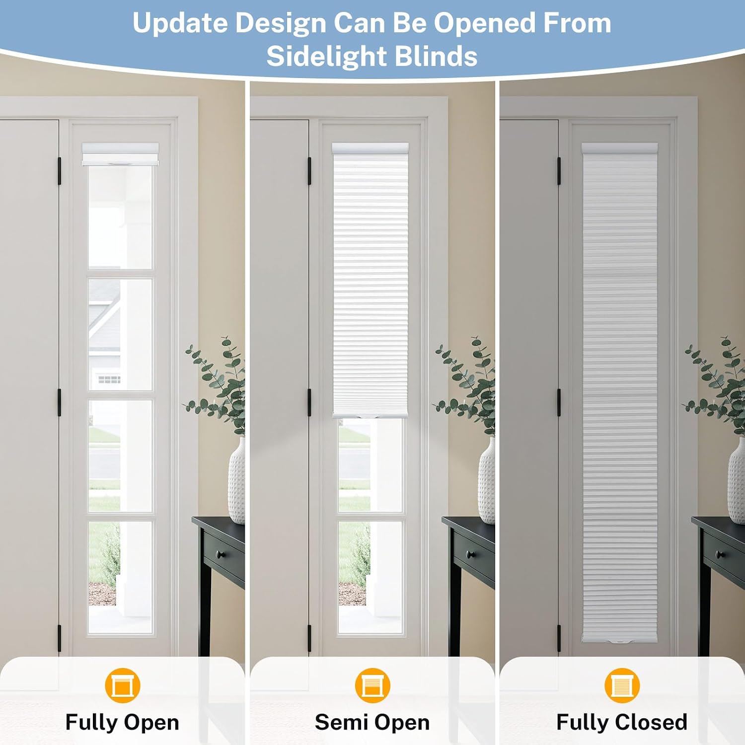 Keego Sidelight Door Blinds 10"x 72" Cellular Shades White Light Filtering