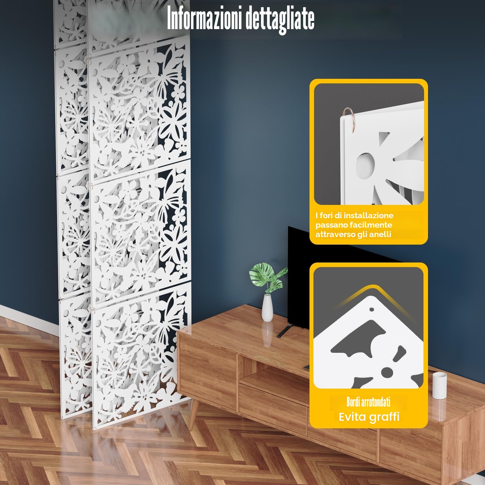 12 Divisori Sospesi Bianchi da Parete, Frangivista, Scultura Cava per Decorazione della Casa, Hotel - 40 x 40 cm