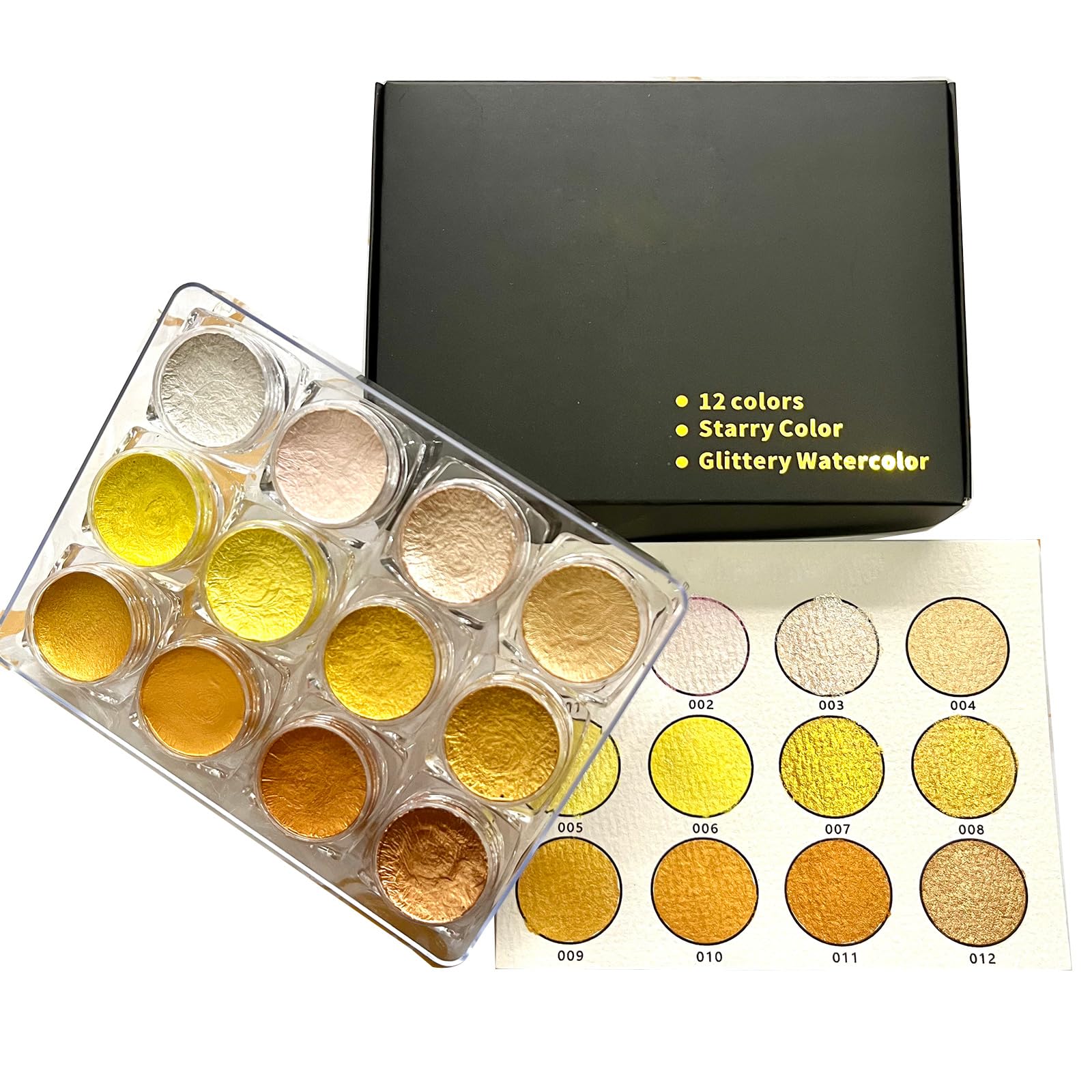 Peinture aquarelle professionnelle 12 couleurs à paillettes pour peinture sur papier, bois, pierre, aquarelle, nail art