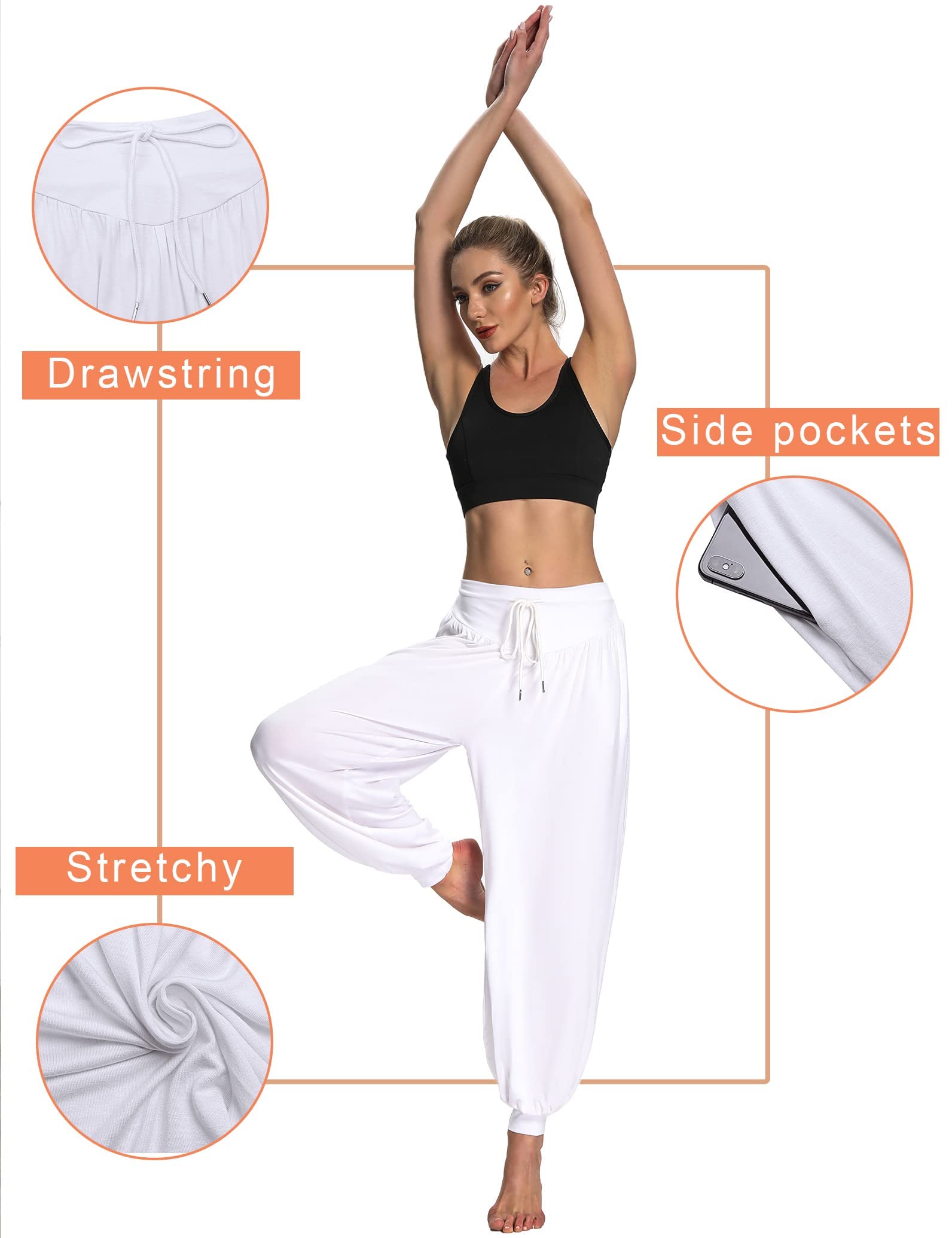 Terecey Pantaloni Harem Donna,Pantaloni da Yoga Donna con Tasche,Pantaloni Donna Eleganti Vita Alta,Pantaloni Donna sprotivi Cotone per Jogging, Danza, Pilates S-3XXL