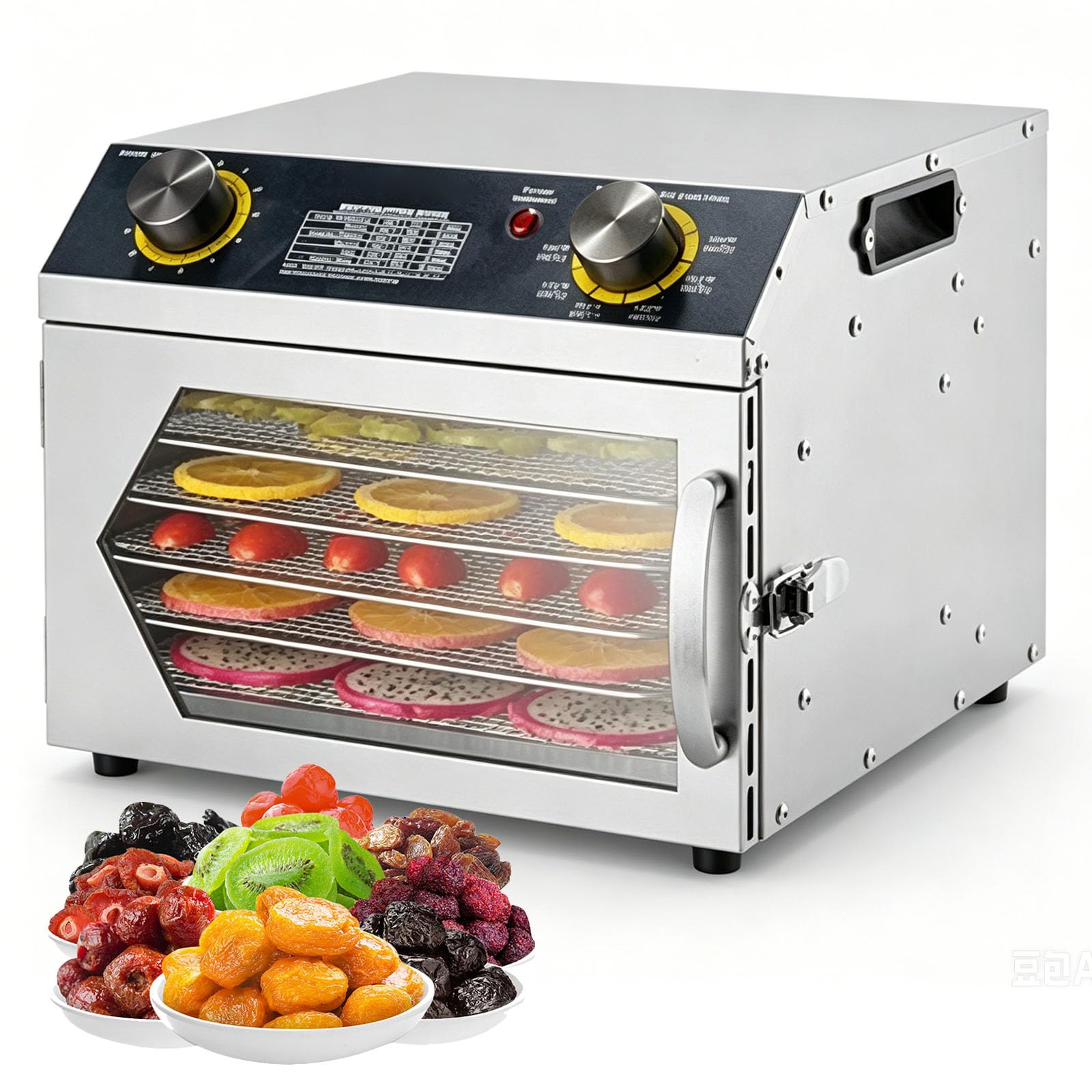 Essiccatore per Alimenti in Acciaio Inox, Macchina per Essiccazione a Strati da 6/8/12 con Timer Digitale 0-12H, Temperatura Regolabile 40-90°C per Carne Secca, Carne, Frutta e Verdura 6-Layer
