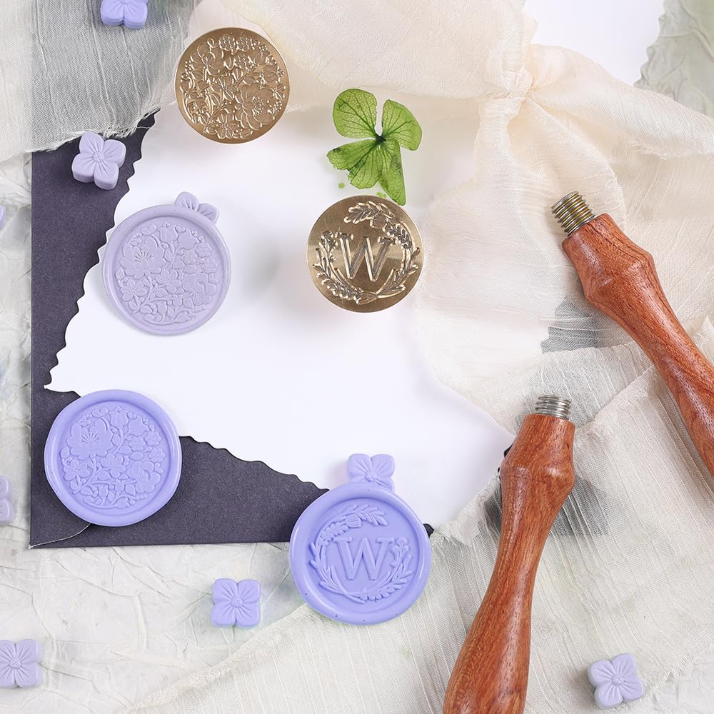 Sello de cera con letra inicial del alfabeto W, sello de sellado de eucalipto de mimbre con flor para invitación de boda, envoltura de regalo, sobres, tarjeta de Navidad