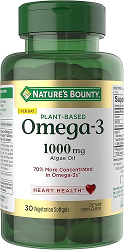 Nature's Bounty Omega 3, suplemento de ácidos grasos omega 3 de origen vegetal, 520 mg, apoya la salud de todo el cuerpo, incluyendo corazón, piel y
