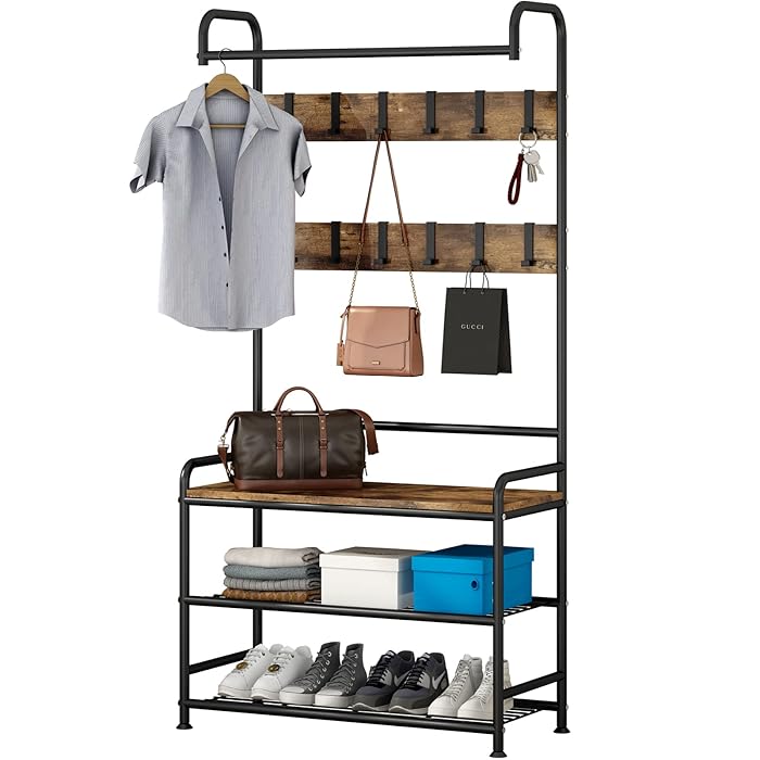 Buy LINZINAR Coat Rack Shoe Bench 3in1 Hall Tree with Bench and Shoe