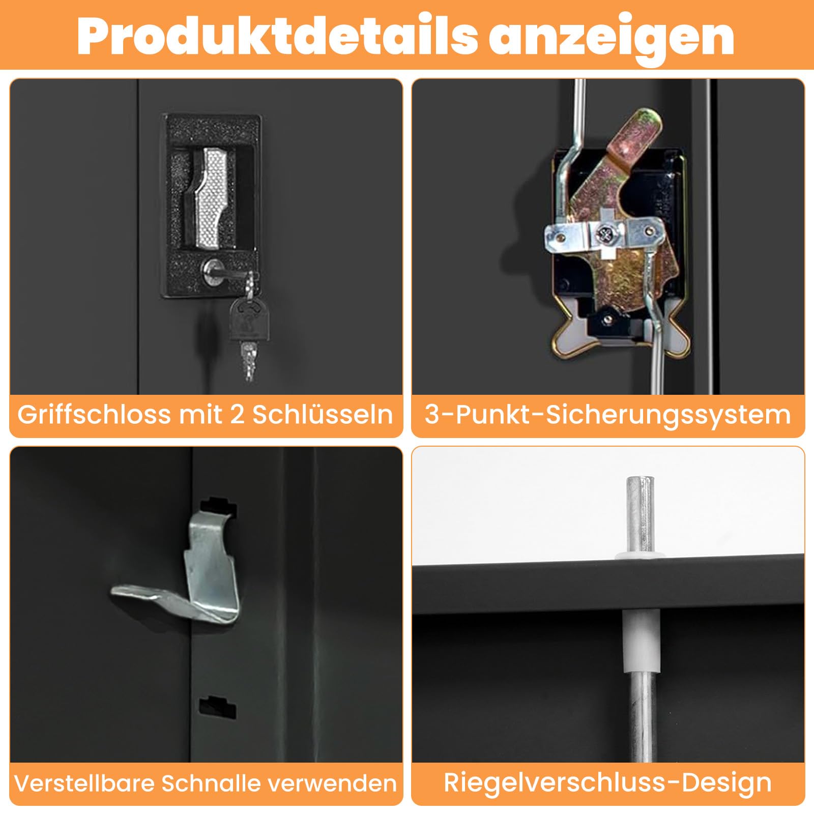 Frideko Aktenschrank 90 x 40 x 90cm - Metallschrank mit 2 Türen und 2 Verstellbaren Einlegeböden, Aufbewahrungsschrank mit Schloss für Zuhause, Büro und Lager, Schwarz