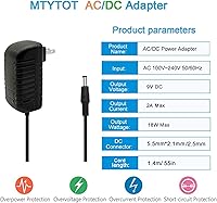 Vista 2 de 9V 2amp DC Power Supply, 9Volt 2000mA AC/DC Adapter, dc9v 2a Power Cord Adapter Plug 5.5mm x 2.5mm [The Polarity of Output tip: Inner Positive (+)