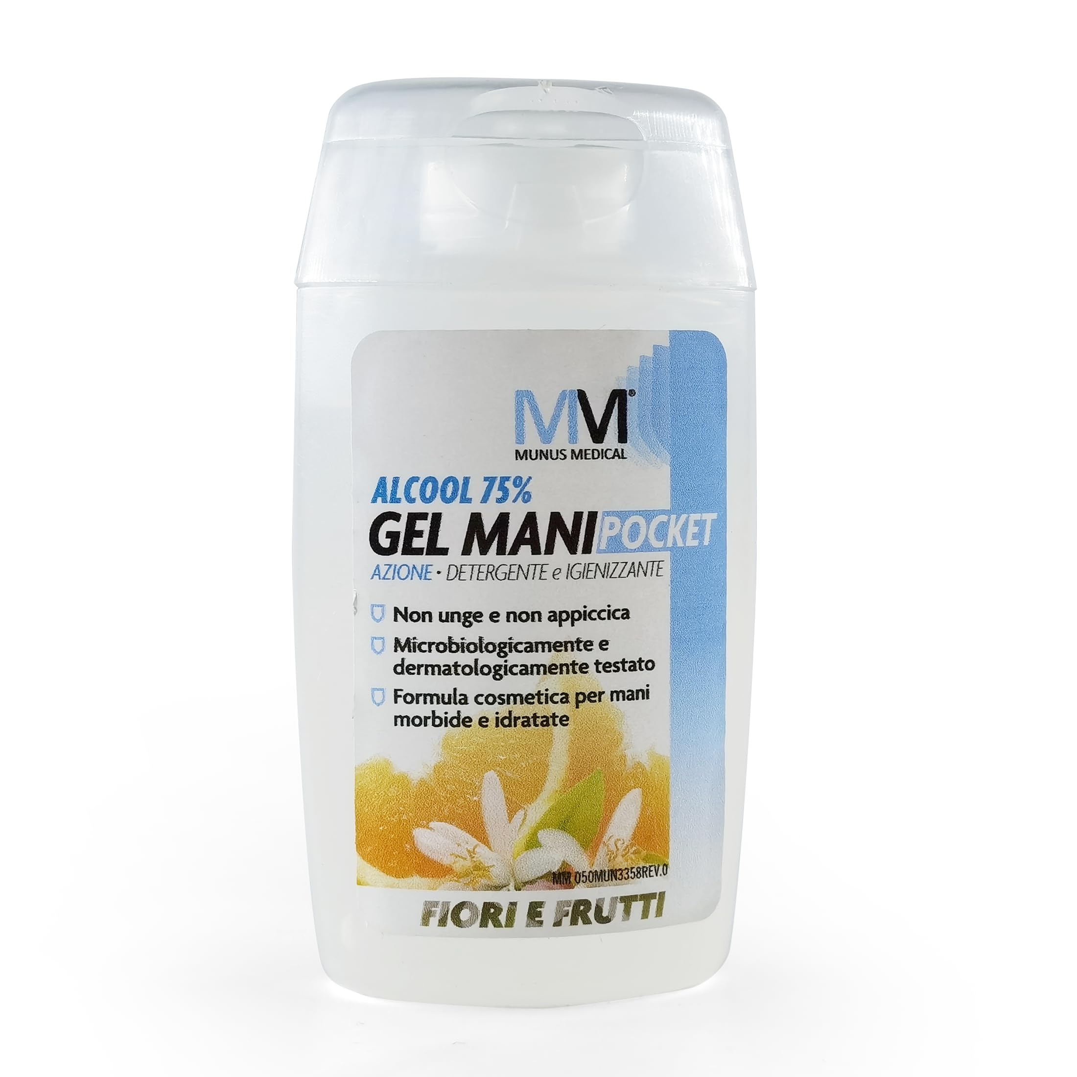 Gel Igienizzante per mani con vero profumo Made in Italy, 75% Alcool etilico denaturato idratato disinfettante, Fiori e Frutti, ml. 100