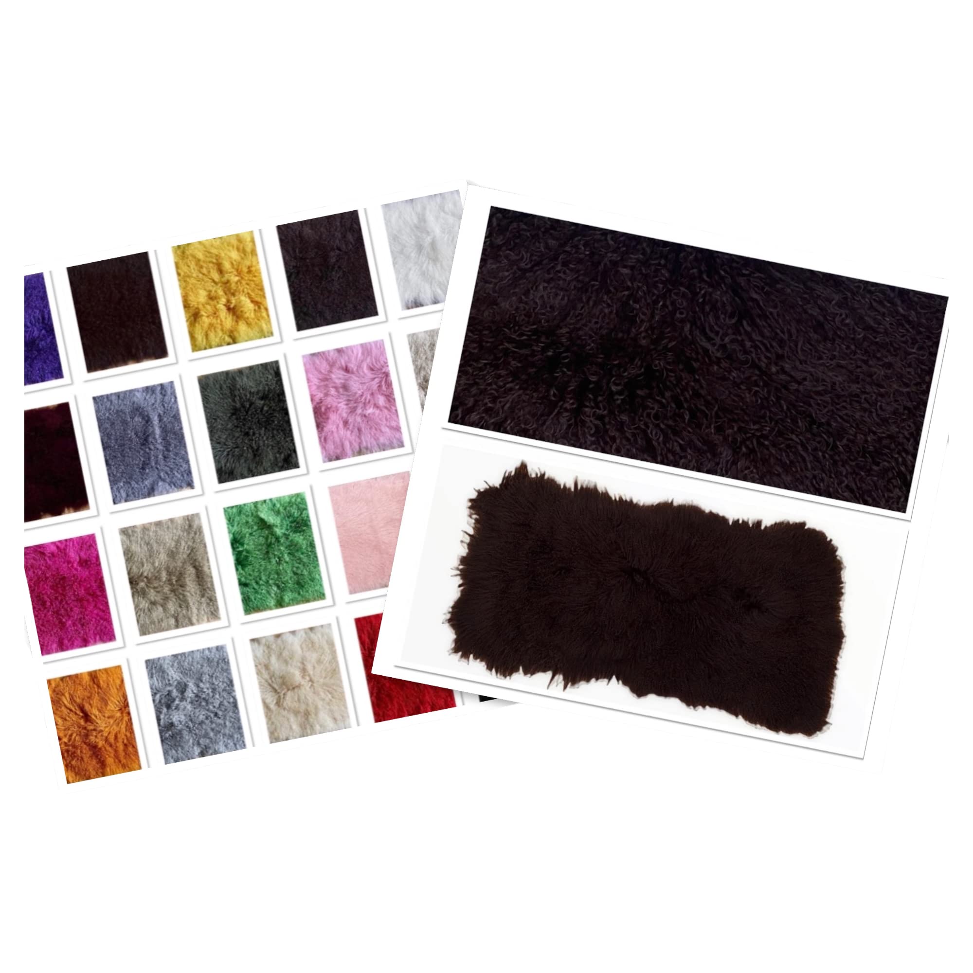 Plato de piel de oveja mongol – cordero tibetano, tamaño: 120 cm de largo – 55 cm de ancho * cosido a mano, increíblemente suave y esponjoso con un rizado natural (negro)