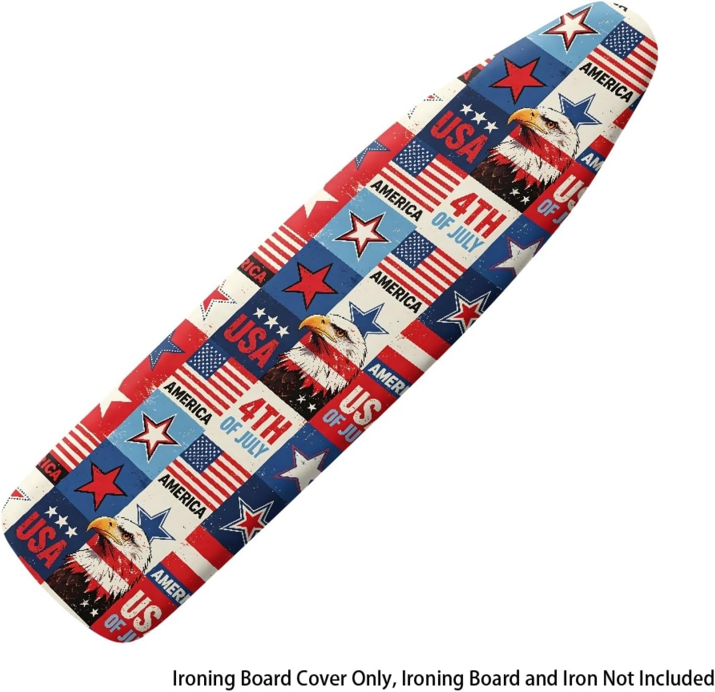4th of July Ironing Board Cover, 16"x55" Standard Ironing Board Cover with Elastic Edge and Hook and Loop Fasteners, Scorch & Stain Resistant, Polyester Home Ironing Board Covers, Bold Star