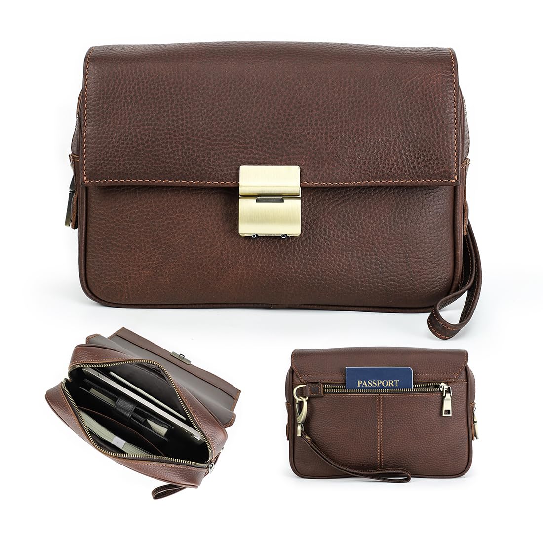 Contacts Pochette da uomo in vera pelle per carte d'identità, grande capacità, con blocco antifurto, da viaggio, passaporto, telefono, borsa a mano con cinturino da polso