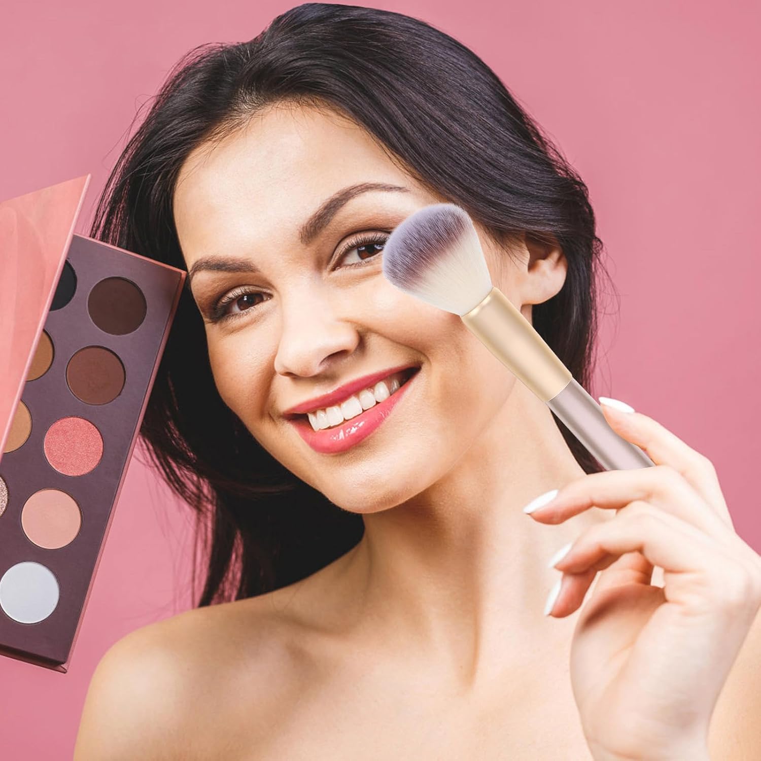 TEHAUX Fan Shaped Makeup Brush for Women Large Fan Powder Blush Applicator with Wooden Handle Multipurpose Contouring Tool for Highlighting Nose Shadow and Face Makeup Lightweight and