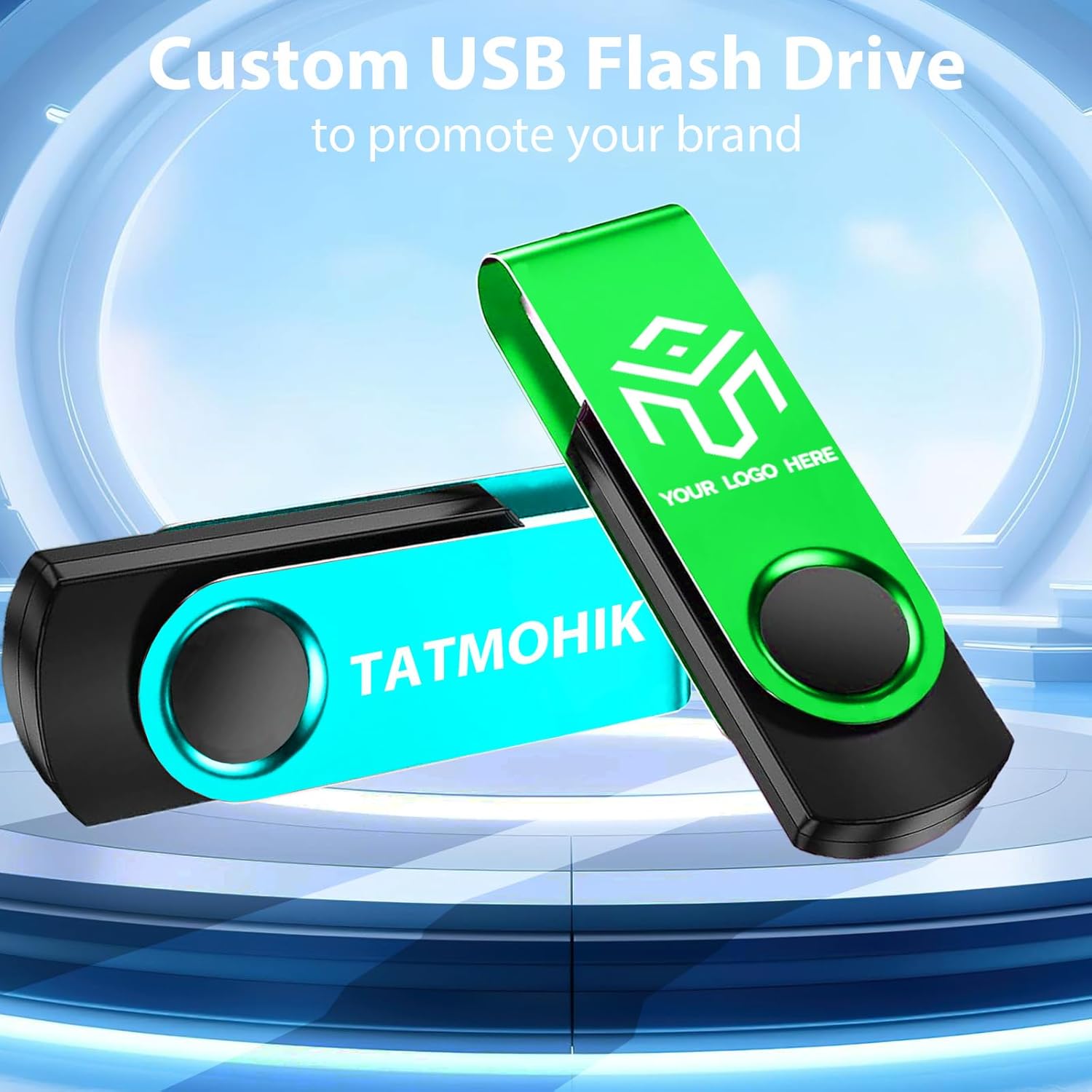 Personalized Custom USB 2.0 Flash Drive 100Pack, 4GB Customized Thumb Drives with LED Indicator, Customizable USB Sticks Printing Exclusive Text & Logo on Double-Sides, Multiple Color Choice