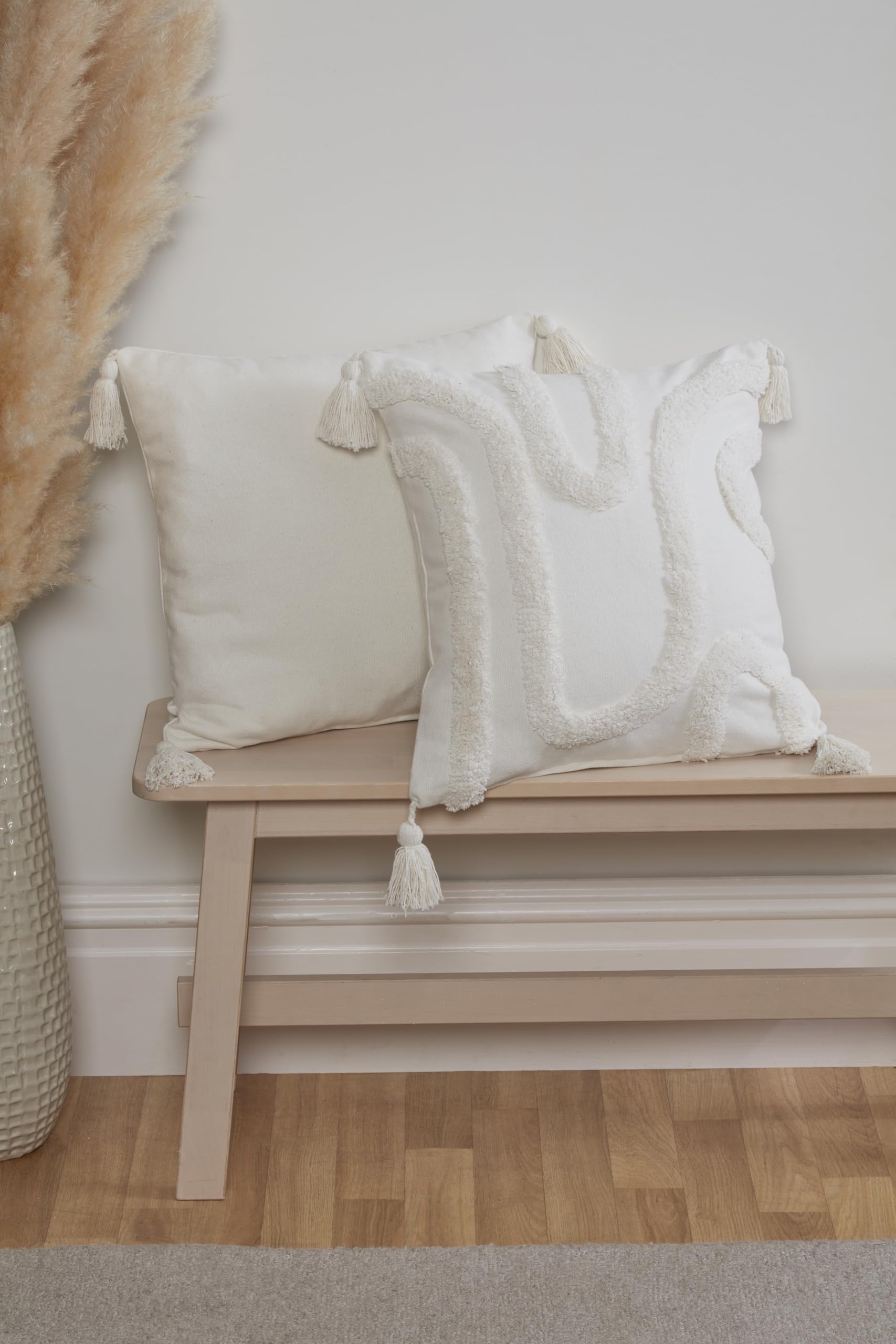 Rapport Home Tufted Cushion Cover - Cabana Style Cream Cushion Cover, 43 x 43 cm (Pack of 1)