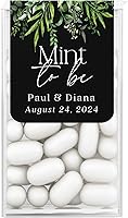 Vista 5 de 25 PCS Personalized Wedding Stickers Labels for Tic TACS Mints, Black & Eucalyptus Custom Mint to Be Gift Stickers with Greenery Flower Branch