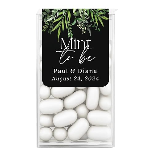 Miniatura 5 de 25 PCS Black and Eucalyptus Personalized Wedding Labels for Tic Tacs Mints, Custom Mint to Be Labels in Greenery Flower Branch design, Bulk