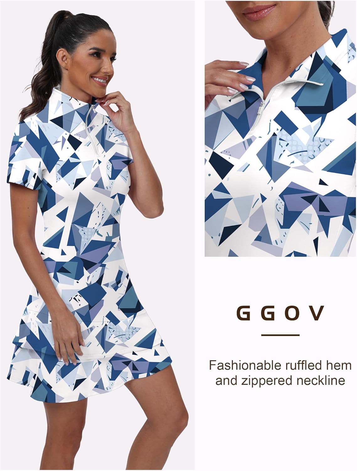 GGOV Womens Two Piece Tennis Golf Dress UPF 50+ Active Athletic Exercise Sports Wear with Pocket and Shorts