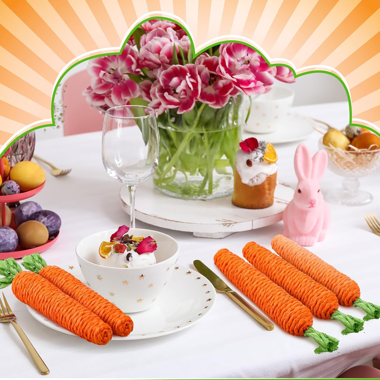 Lunmon 16 Pieces Spring Easter Jute Fabric Carrots Artificial Carrot Easter Carrots Toy Artificial Fabric Carrot Bunny Decor Seasonal Vegetable Toys for Home Tiered Tray Kitchen Party Decor