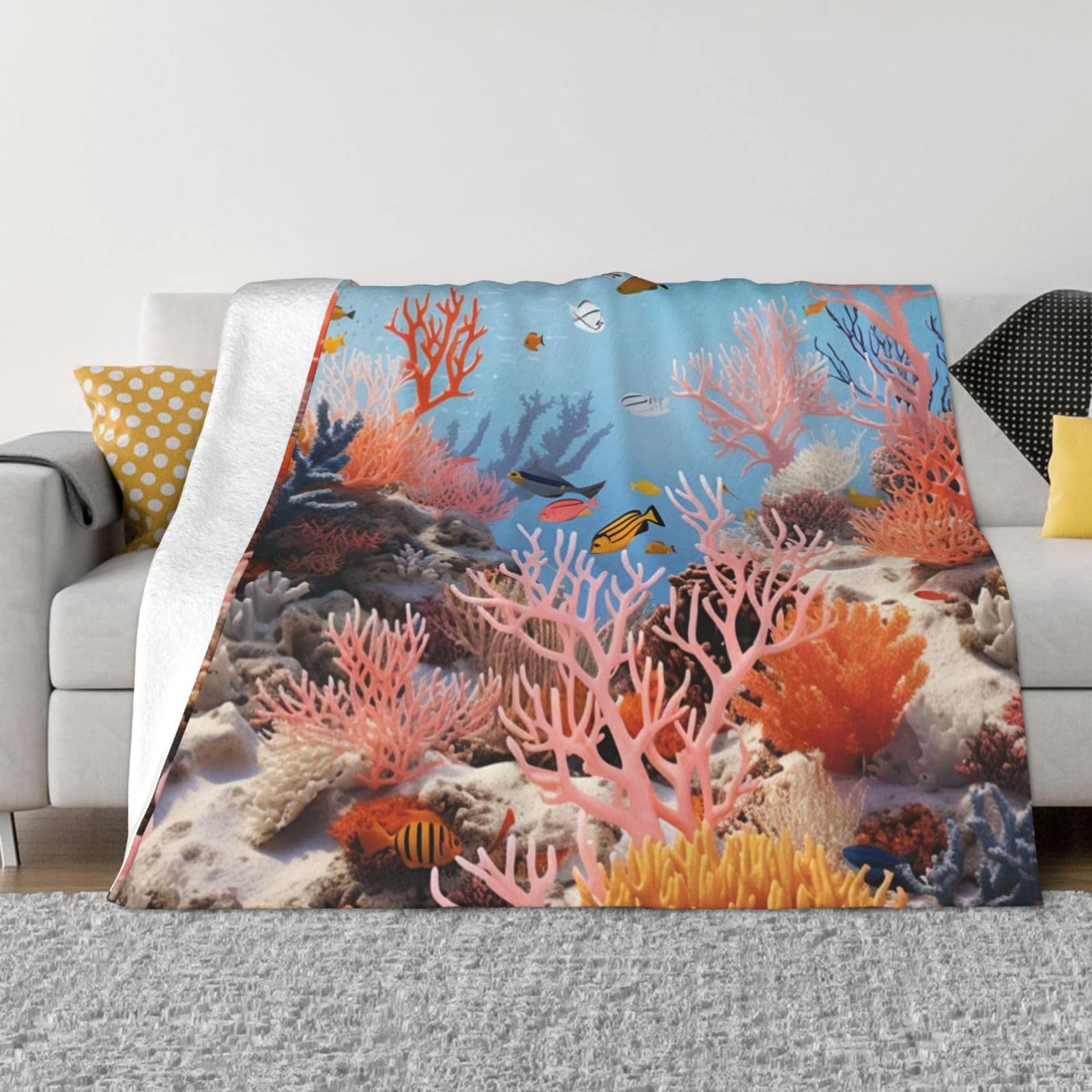 Couverture polaire récif de corail 203x152 cm pour canapé et lit