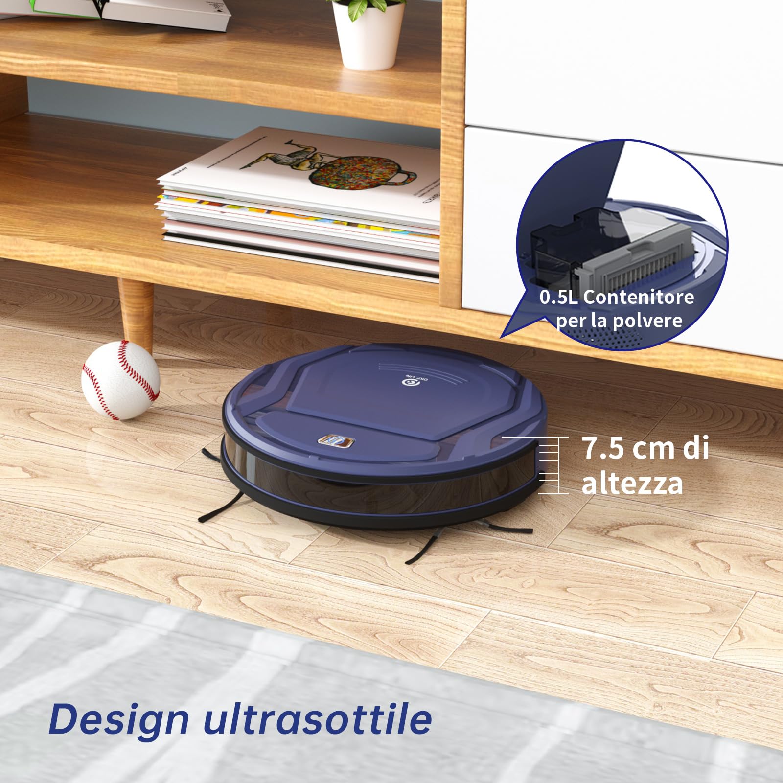 OKP Robot Aspirapolvere,Super Sottile Aspirapolvere Robot Domestiche Silenzioso Autocaricante,Aspirazione 2100Pa Controllo WiFi/App/Alexa,Ideale per Peli di Animali Tappeti Pavimento Duro