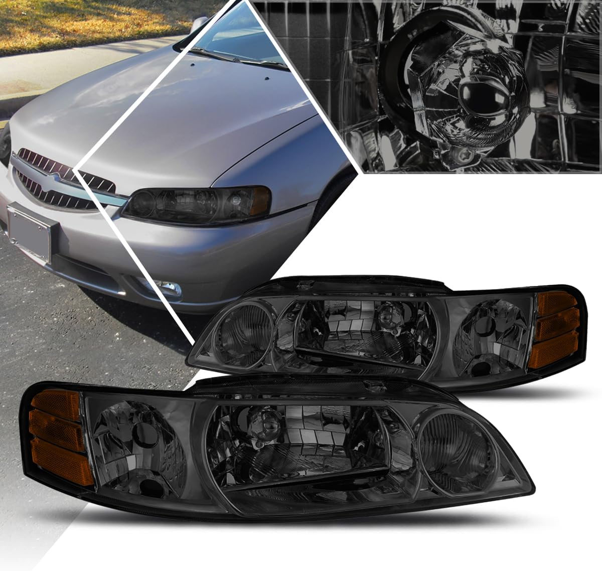 PM PERFORMOTOR 2Pcs Headlight(Headlamp) Assembly Set Compatible with 00-01 Altima/Amber Corner