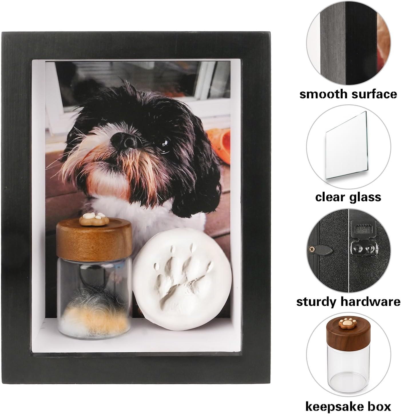 Dog Memorial Shadow Box Frame 5x7 with Paw Print Kit and Fur Keepsake Box Small Pet Memorial Frame Box for Dogs and Cats That Passed Pet Death Sympathy and Remembrance Gift for Pet Owners - Image 2