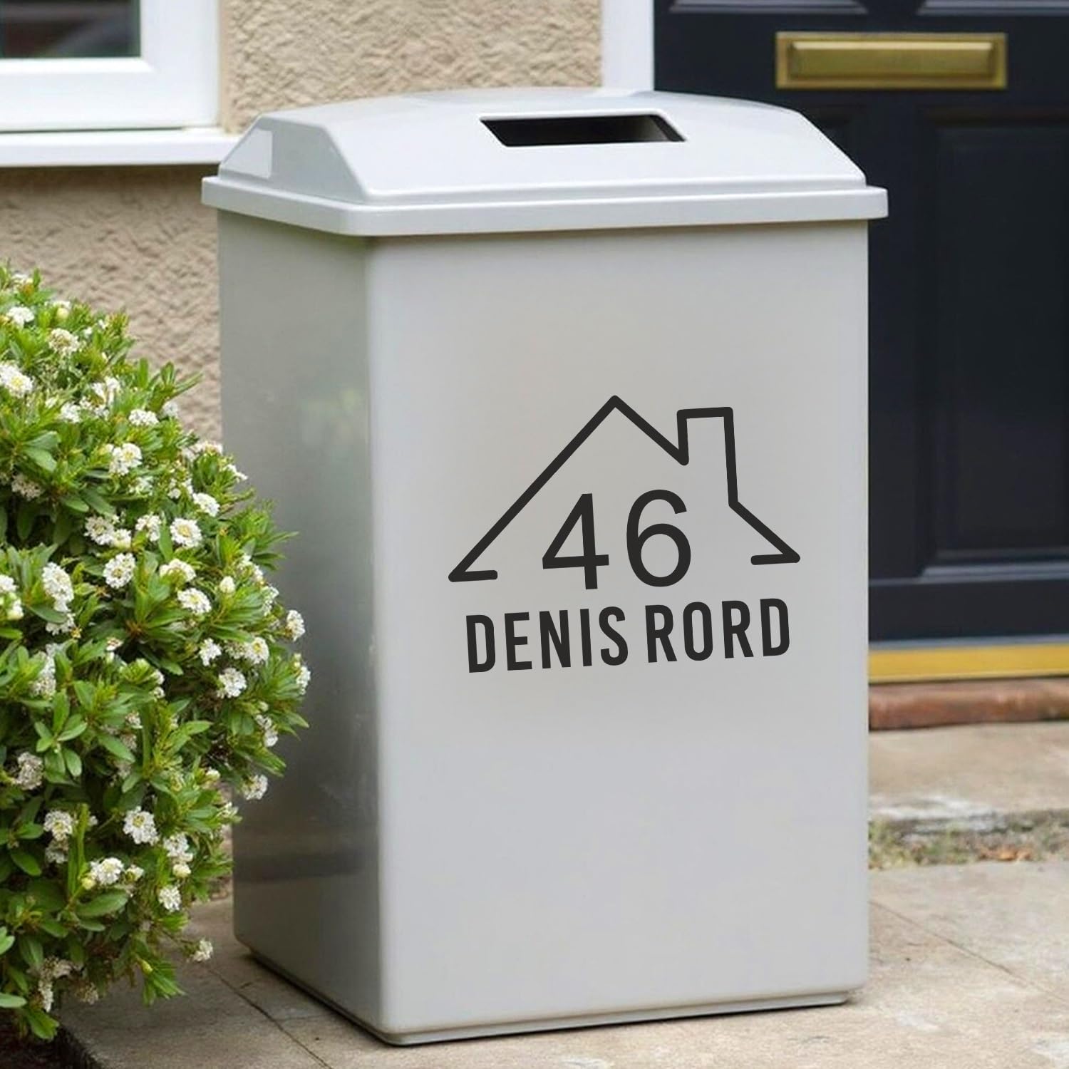 Minxltd One Color Personalised Wheelie Bin Sticker, Custom Your House Number & Address Waterproof Vinyl Decal, Number And Street Name, Recycle Bin Stickers，Rubbish Bin(E)