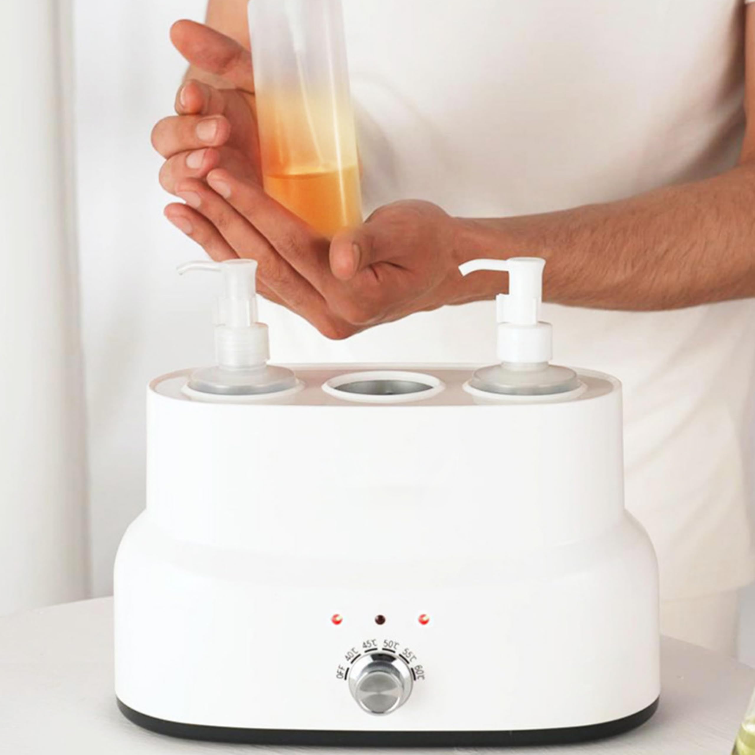 Elitzia Chauffe-huile de massage à trois bouteilles avec contrôle de rotation - Distributeur de lotion - 5 niveaux - Température réglable 40-60°C