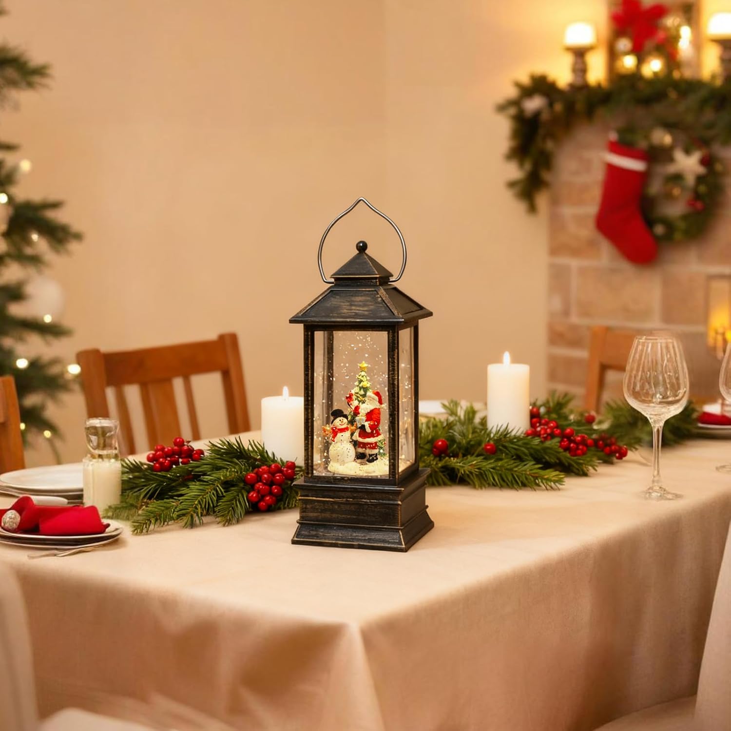 Impress Life Christmas Snow Globe Lantern with Light & Music, Santa & Snowman & Christmas Tree Battery/USB Operated Snow Globe with Glitter, Christmas Decorations Decor for Home