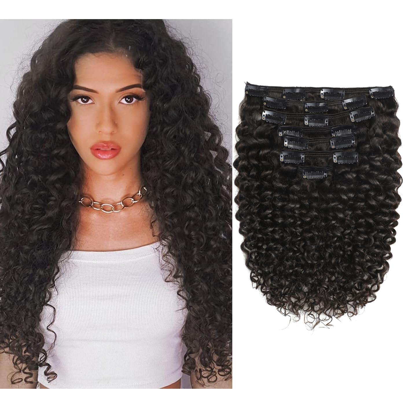 Caliee Jerry Curly Clip in Hair Extensions Real Human Hair Full Head 20Inch Natural Black 3B 3C Curly Hair Clip ins for Black Women Double Weft