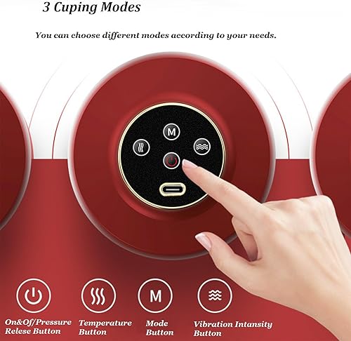 Miniatura 7 de Juego de terapia de ventosas eléctricas inteligentes, juego de ventosas 5 en 1 con 3 niveles de temperatura inteligente masajeador de terapia de