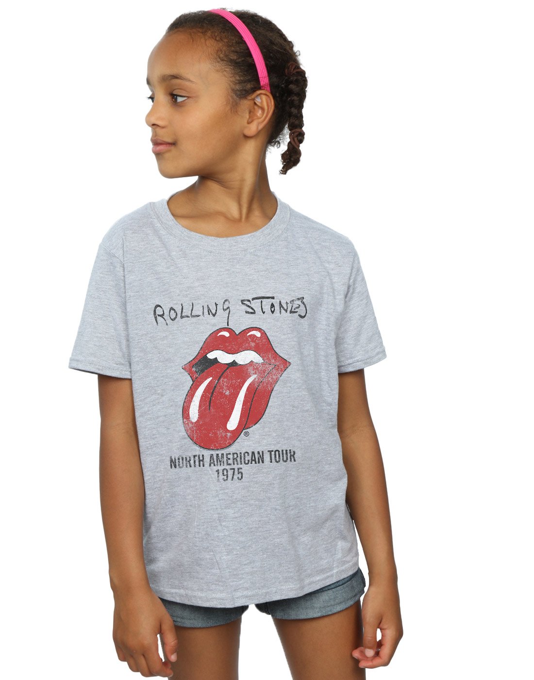 Absolute Cult Girls Sport Grey Rolling Stones Vampire Tongue T-Shirt 12-13 Years