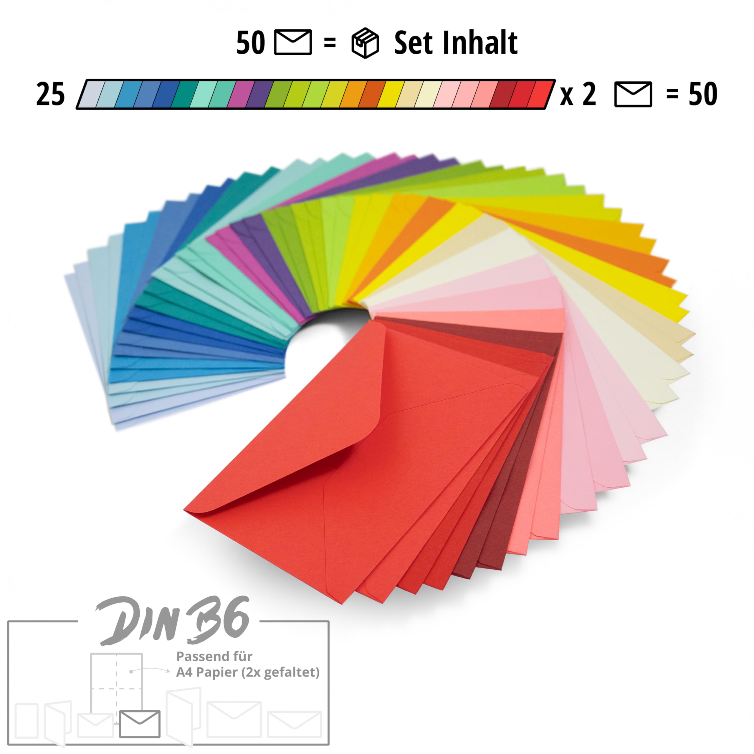Juego de 50 Sobres de Colores Papel DIN B6 175x125 mm 120 g/m² Colorido