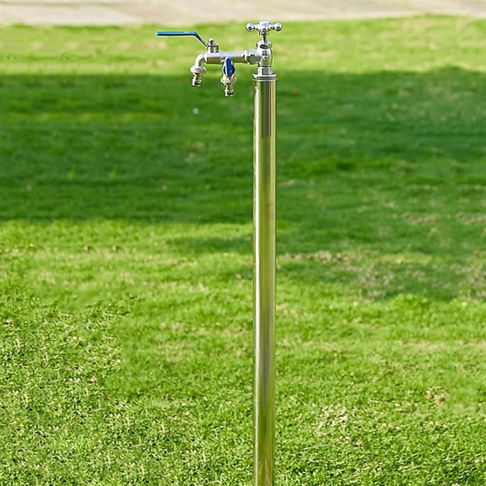 Colonne Verticale Cylindrique en Acier Inoxydable, Robinet d Jardin Résistant, Colonne d'eau de Jardin Autoportante avec Double Robinet, Borne d'eau Extérieure Antigel(80cm/31in)