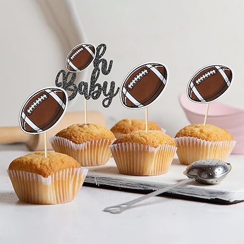 Miniatura 7 de Paquete de 36 adornos de fútbol americano Oh Baby Cupcake Toppers Rugby Oh Baby Cupcake Picks Sports Theme Baby Shower Cake Decoraciones para