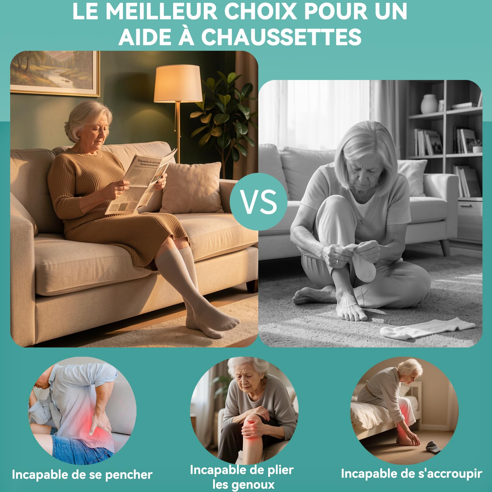 Infila Calze di contenimento Classic, Aiuti all'Infilatura per Anziani, Aiuti per vestire calze a compressione, per donne e uomini anziani (bianco puro)