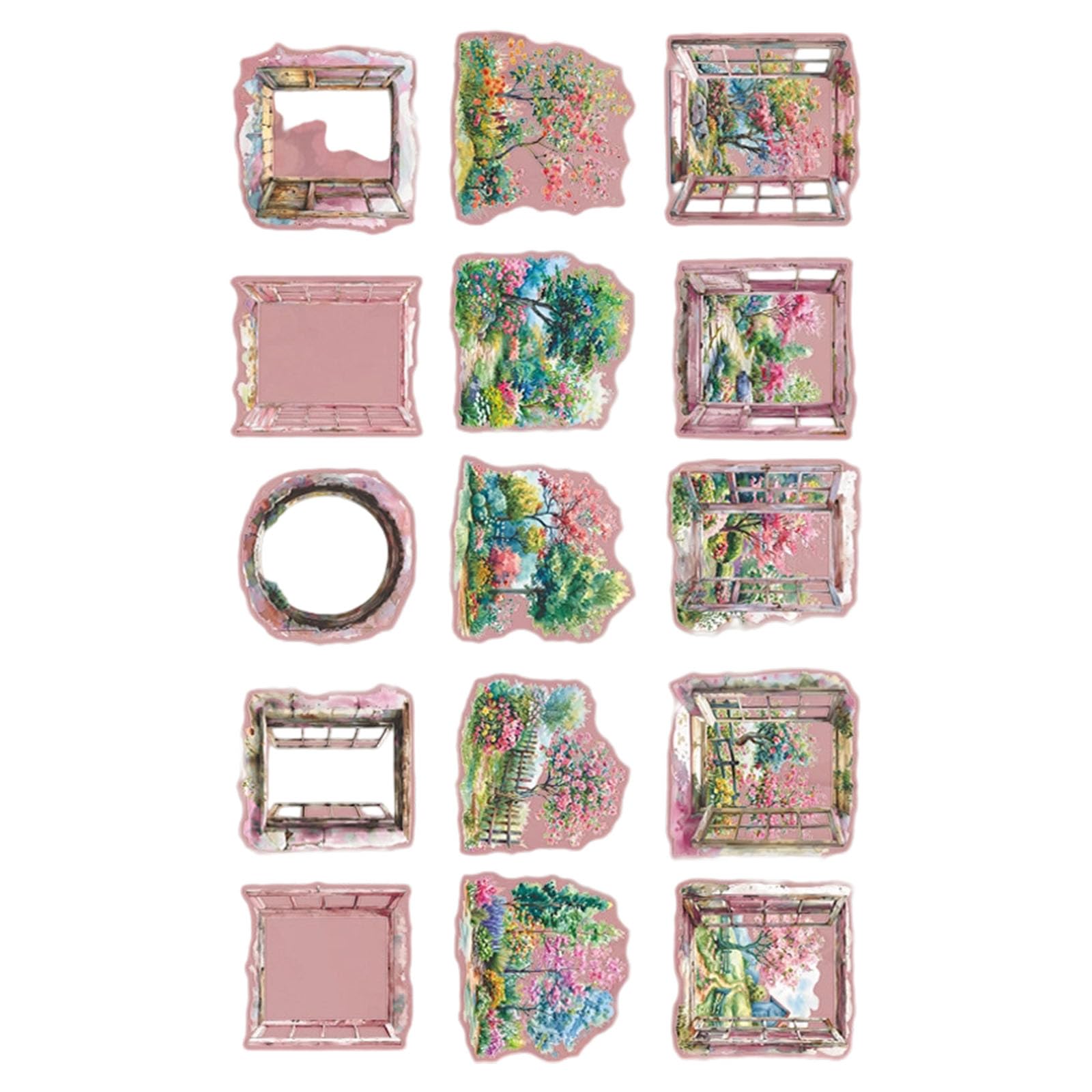 COOLHOOD 15 Piece Pane Scenery PET Transfers Set for Journals Art Undertakings Waterproof Permanent Gluey Transfers Scrapbooking
