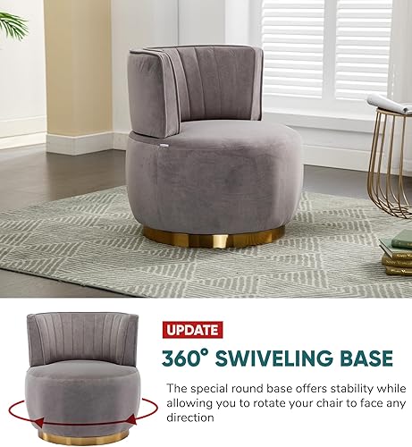 Miniatura 3 de JOYBASE Silla decorativa giratoria, silla giratoria redonda con base de metal dorado, acogedora y cómoda, silla de club circular, sillón moderno