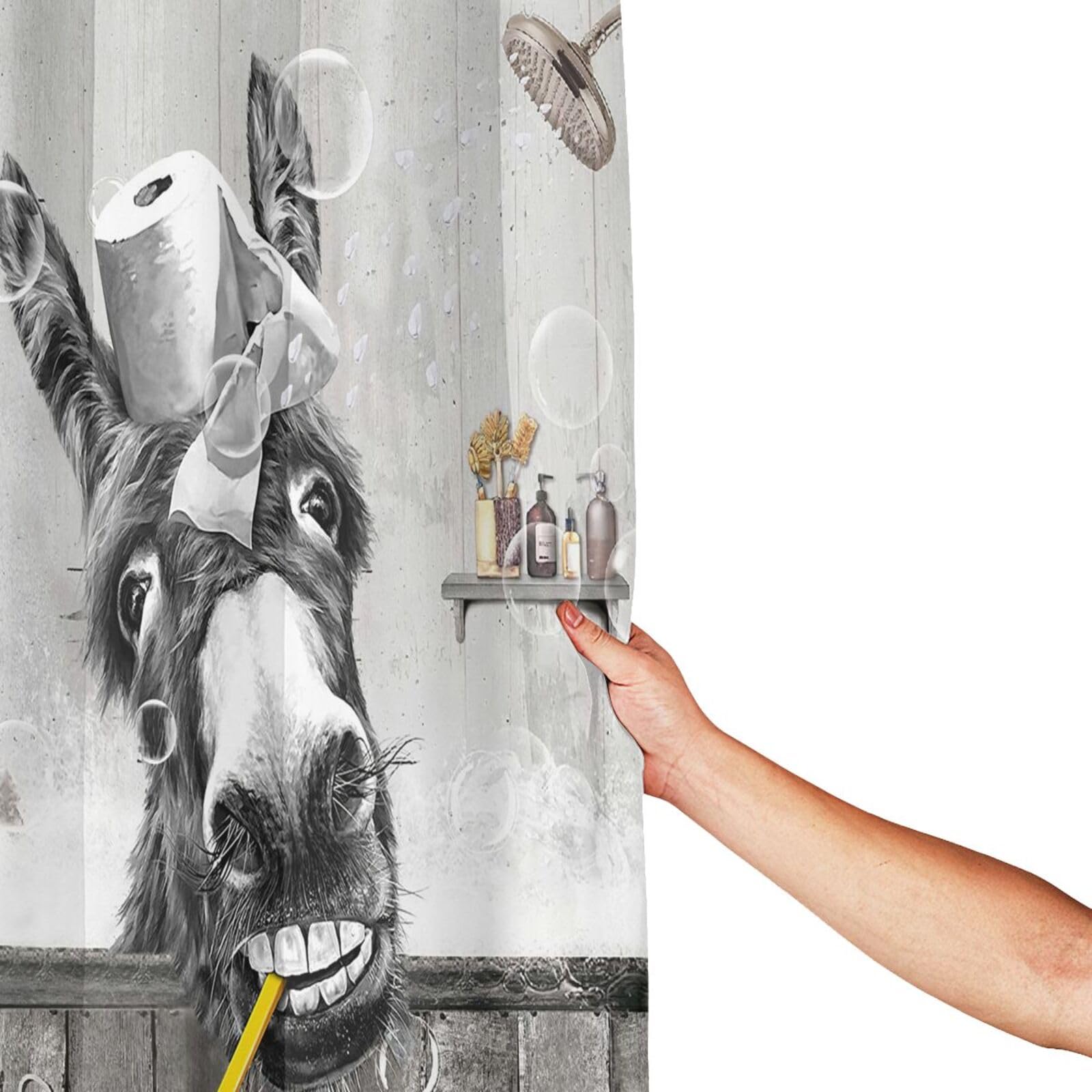 Farmhouse Duschvorhang Mit Lustigem Esel – Wasserdicht, 183x183 Cm, Aus Polyester – Rustikale Bad-Deko