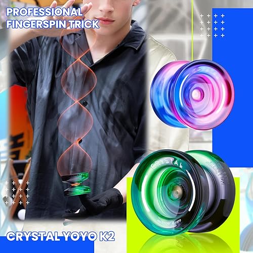 Miniatura 33 de MAGICYOYO K2 Crystal - Yoyo reactivo para niños, 2 yoyos profesionales, de doble función, para trucos con rodamiento no reactivo + 12 cuerdas +