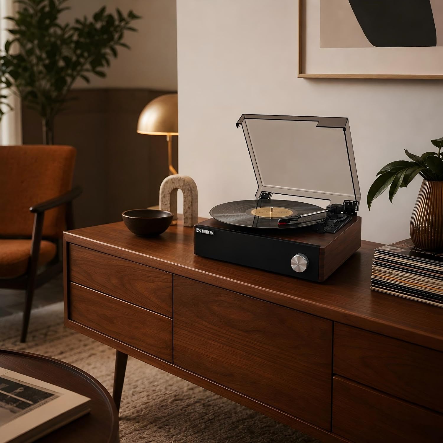 Record Player with Built-in Speakers, Hi-Fi Belt-Drive Bluetooth Turntable for Vinyl Records, 3-Speed Retro Vintage Record Player with Auto-Stop, Stable Tonearm–Home Audio&Gift for Music Lovers