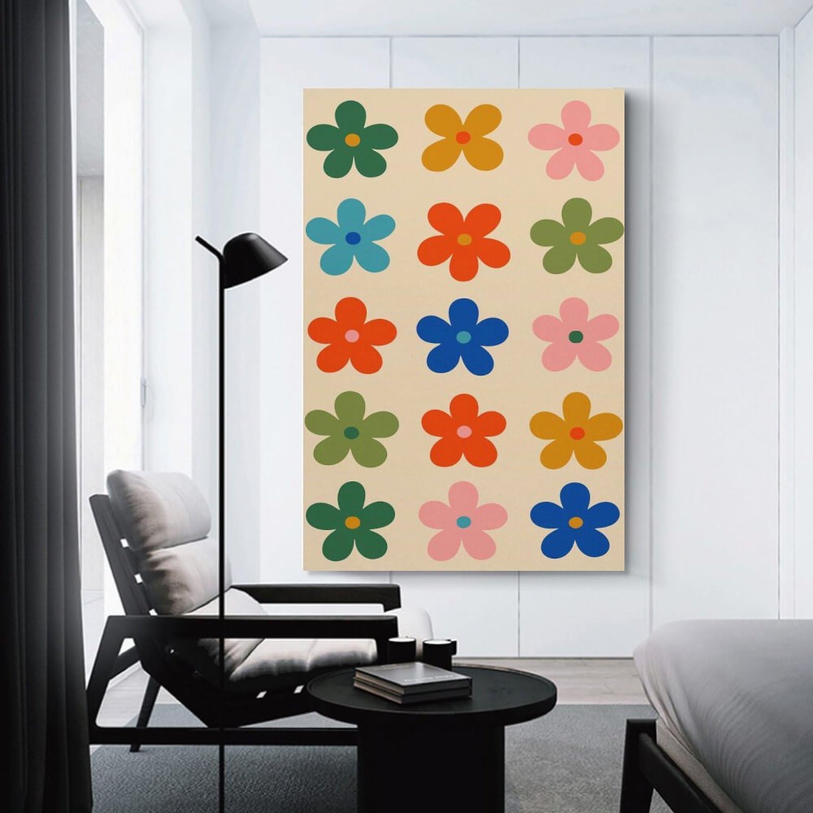 Junmoney Canvas Wall Decor Retro Floral Pattern, 24x36inch(60x90cm), for Flats, Guest Rooms Or Compact Rooms, A Simple Refresh for Blank Walls