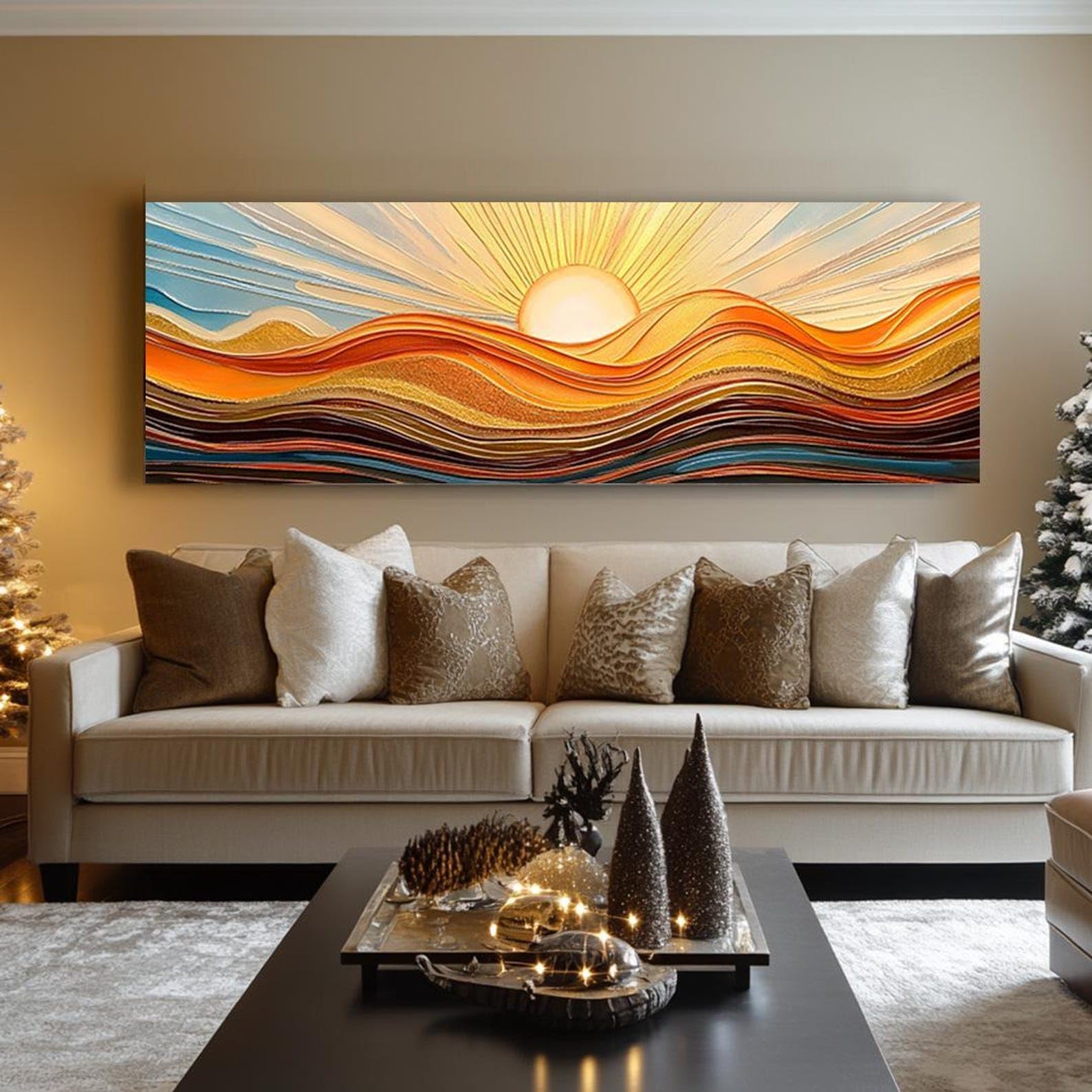 XBTYKPB Winter Horizontal Long Narrow Wall Art, Seasonal Horizontal Narrow Canvas Art, Wall Decor, Tree Art, Nature Landscape(70x210cm/Frameless)