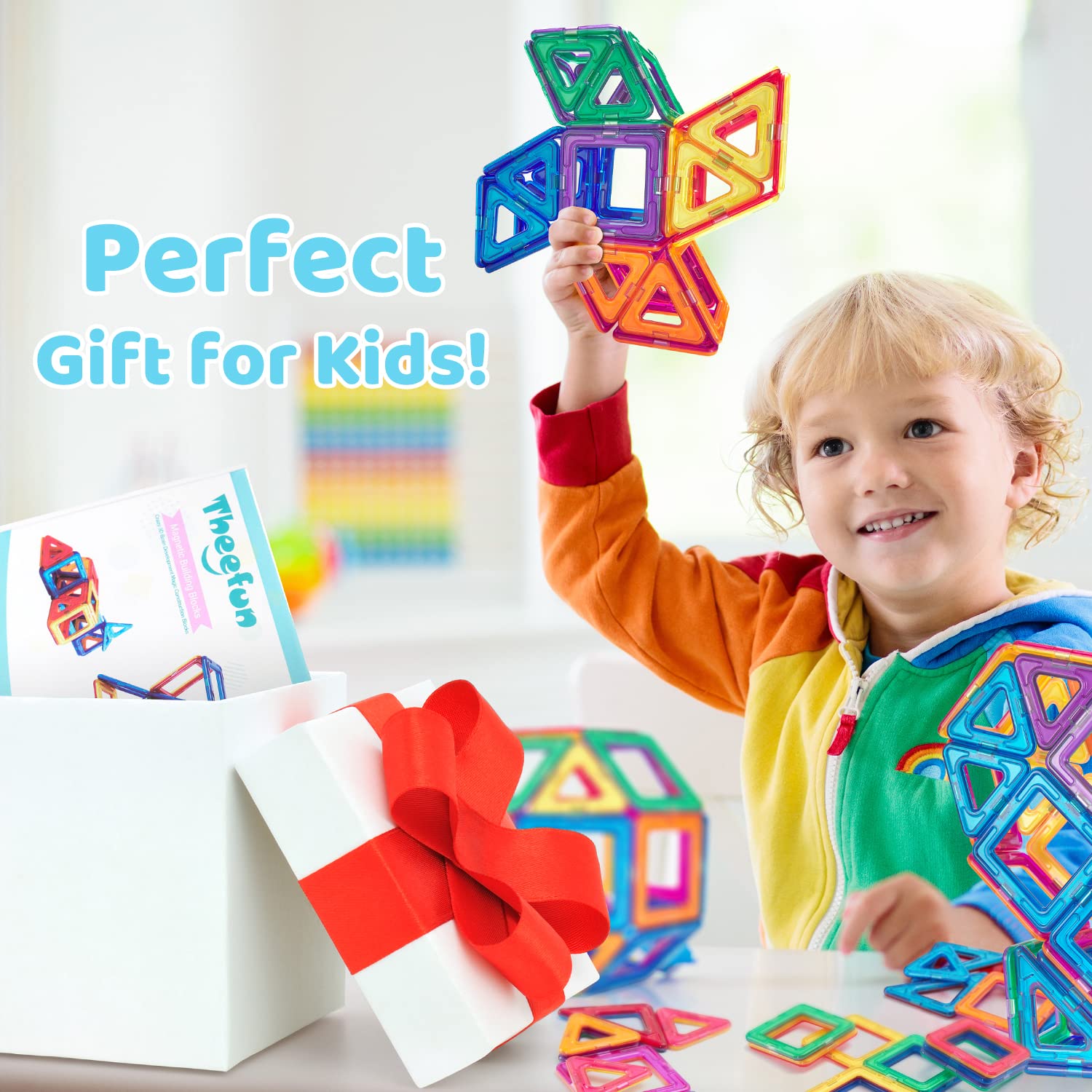 Theefun Costruzioni Magnetiche 60 Pezzi Costruzioni Magnetiche per Bambini 3 4 5 6 7 Anni Giochi Bambini Giocattoli Creatività Montessori Giocattolo per Bambini Regali di Compleanno