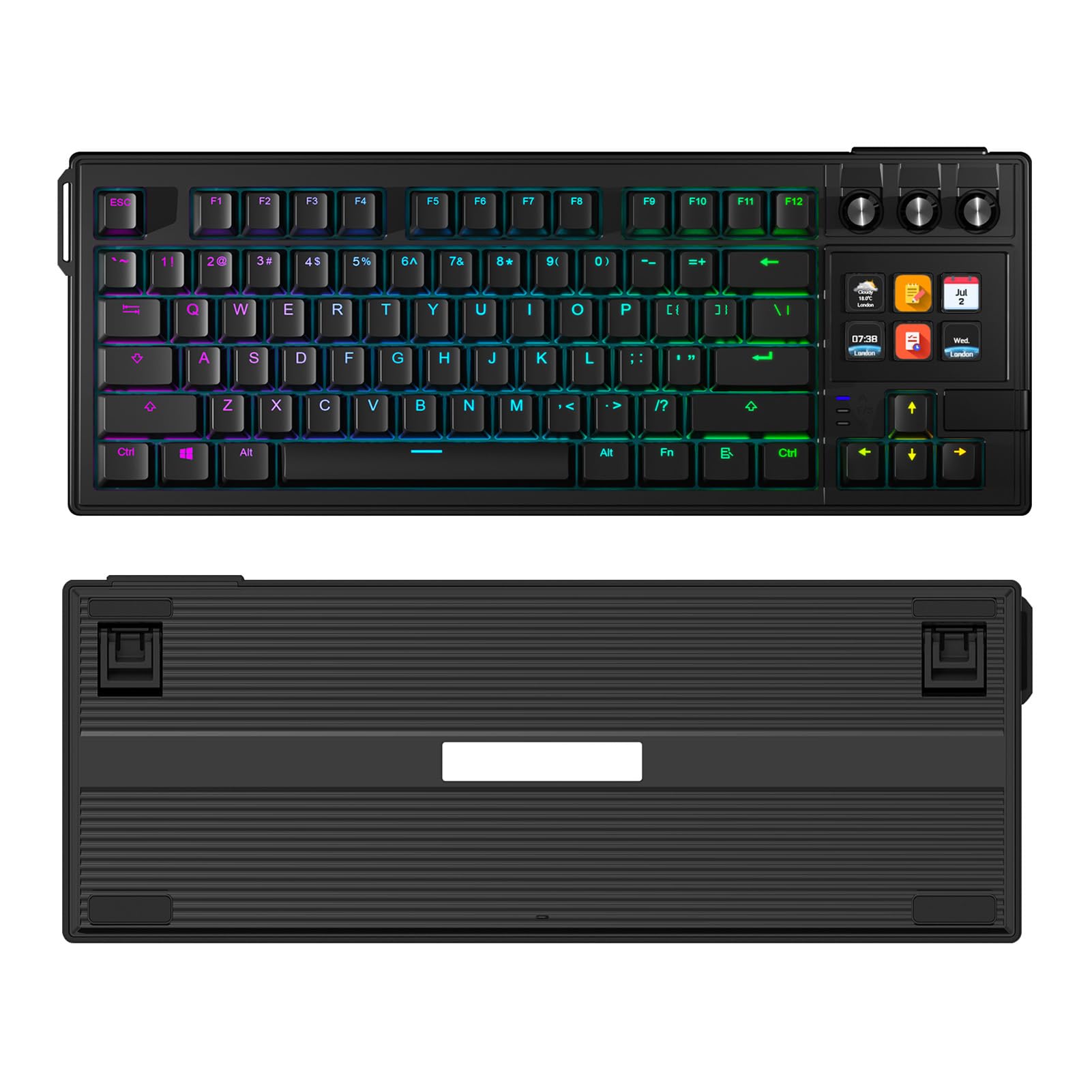 Klawiatura Mechaniczna z 78 Klawiszami, Podświetlany RGB Czerwony Przełącznik z możliwością Wymiany Podczas Pracy z Programowalnym Pokrętłem i Przyciskami, Regulowany Podnóżek do (BLACK)