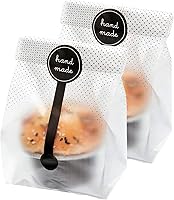 Vista 9 de (200 unidades) 100 bolsas de plástico translúcidas/bolsas de panadería con 100 calcomanías hechas a mano para galletas, pasteles, chocolate, dulces