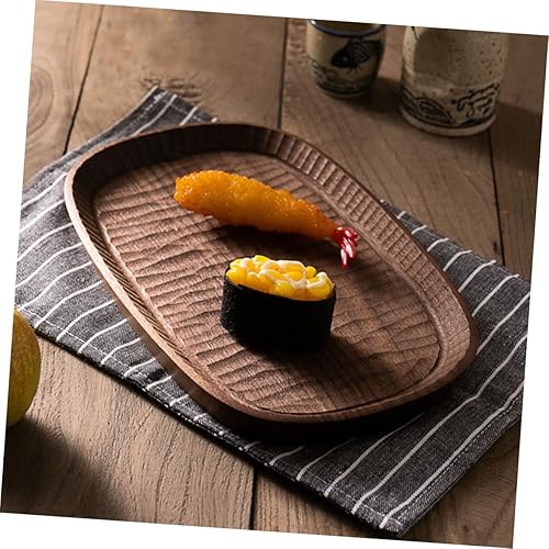 Miniatura 5 de SOLUSTRE 4pcs Walnut Snack Plate Wooden Breakfast Tray Wooden Food Dish Dried Fruit Snack Tray Rectangular Wooden Tray Bandejas Decorativas para
