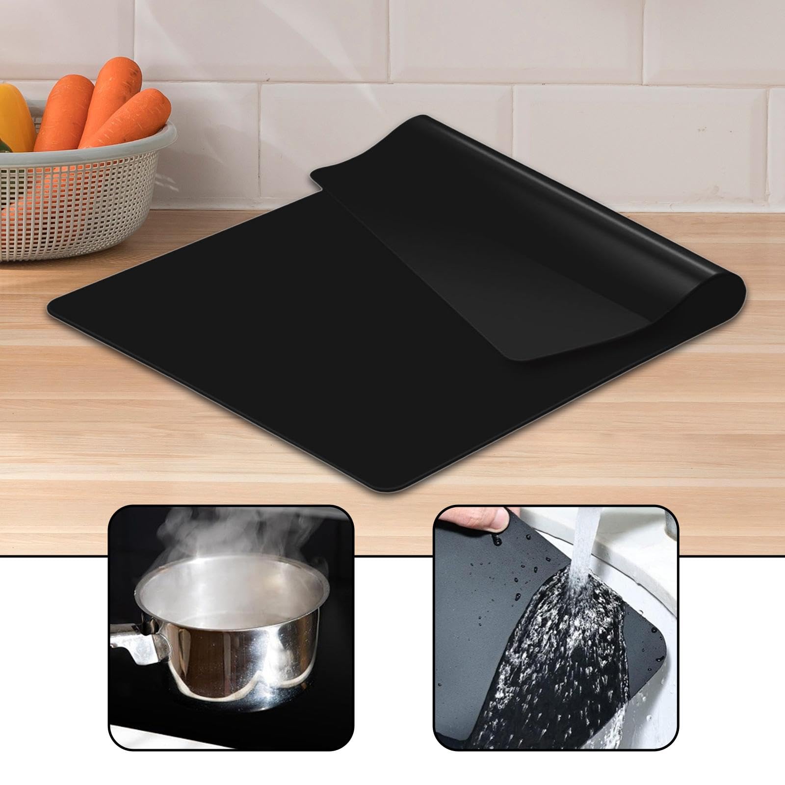 Tapete de Silicona para Hornear, Lámina de Silicona Portátil, Enrollable, Plegable, Resistente Al, Protector de Escritorio para Proyectos de Man, Negro 80 Cmx60 Cm, Individual