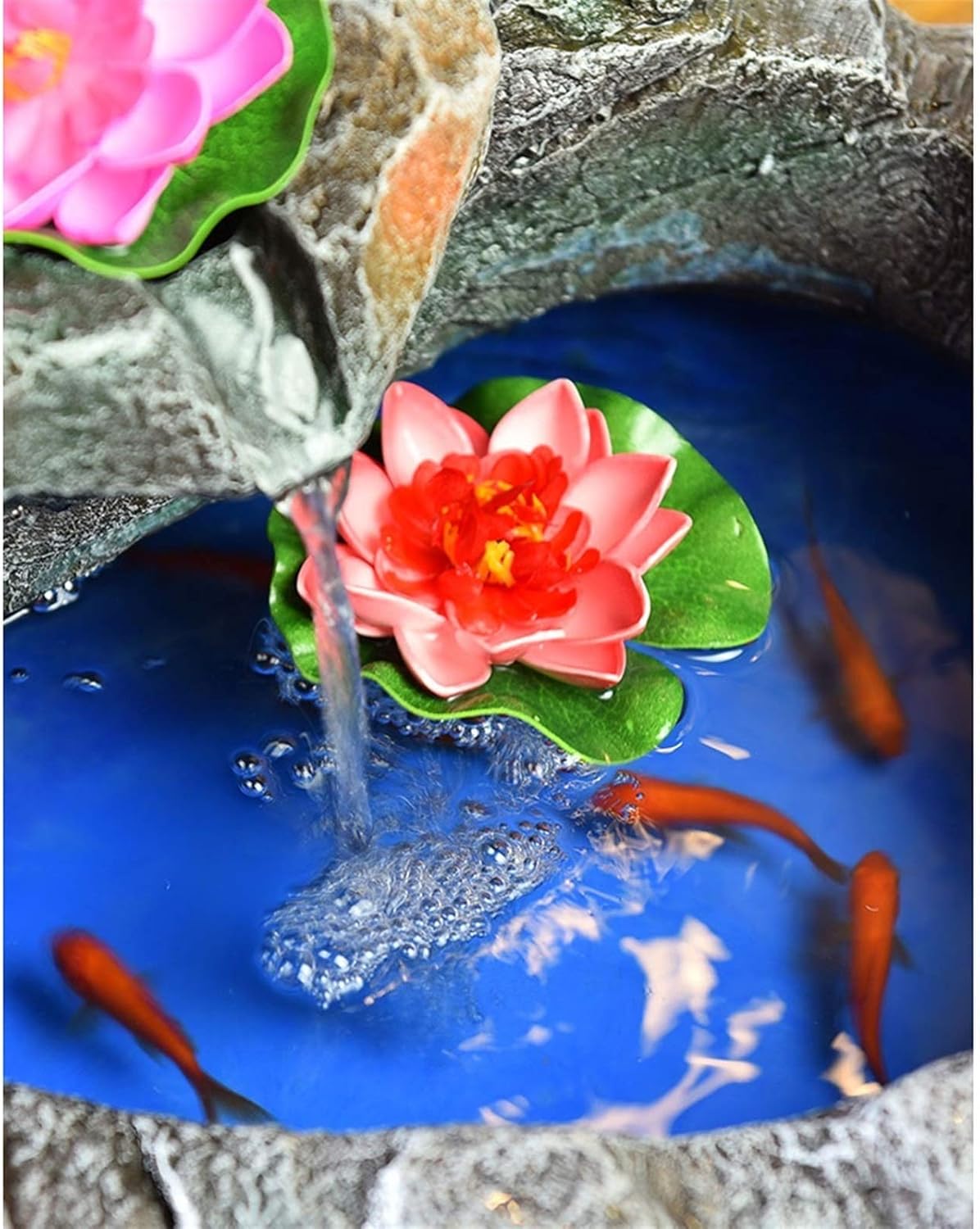 Tabletop Water Fountain Fengshui Wheel Lucky Decoration Resin Artificial Mountain Stone Desktop Fountain and Fish Tank with Water Pump Suitable for Living Room Bedroom Office Terra...