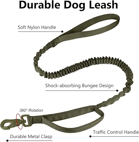 Miniatura 6 de VORCIK - Juego de collar y correa táctica para perro, collar ajustable de nailon para perro con asa y hebilla de metal resistente para perros