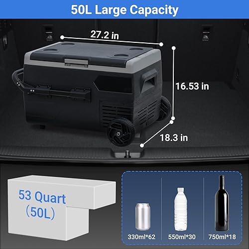 Miniatura 6 de Smad Refrigerador portátil de coche de 12 voltios -4℉-68℉ Enfriador eléctrico con cesta extraíble y ruedas, soporte de taza de iluminación LED, 53